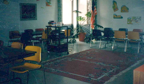 1996 Community Room, AV cart loaded with VHS tapes