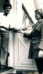 1974 Lucille Ahner (trustee's wife) and Nel Fremel (future employee), Joliet Herald photo