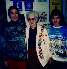 1994  Carol Tracy and Edith Witt and volunteer at Trim-the-Tree Party