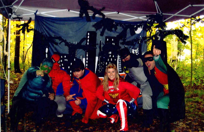 2009 Oct. 17 Halloween Hollow Superheroes--Matt Surdel, Tom Turner, Brian Pichman, Brittany Hoornaert, Luke Surdel, Matt Galik.jpg