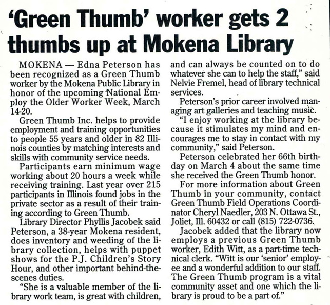 199- Edna Peterson, Green Thumb worker, article.jpg