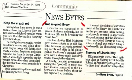 1998 Madrigals performed, LW Sun article Dec. 24
