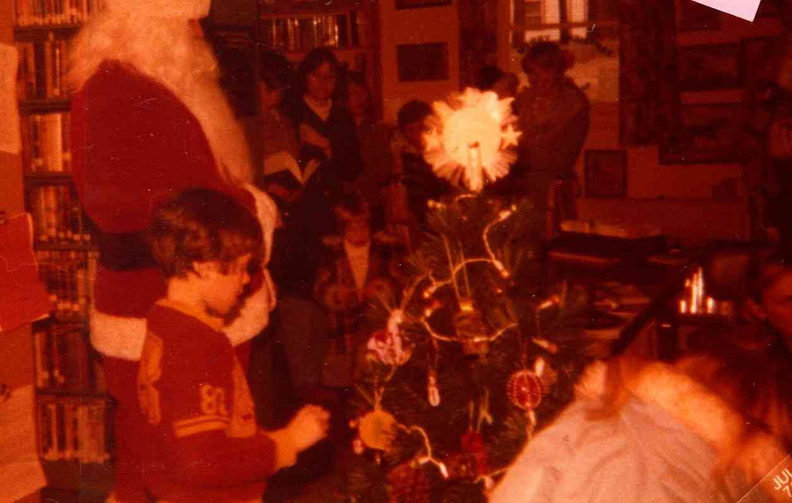 1973-ish Santa by tree in old library