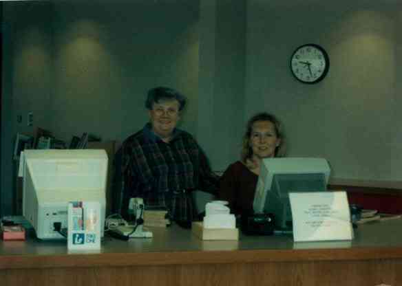 1997 Marelyn Gorman and Dawn Ellingham at the new J desk.JPG